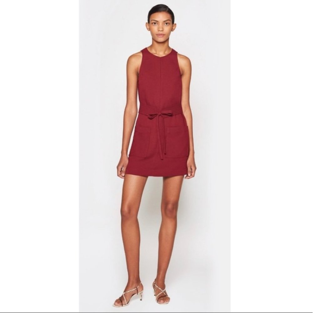 Joie Puck Tie Belt Sleeveless Minidress In Garnet